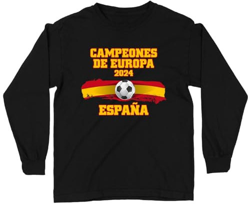 lepni.me Langarm-T-Shirt mit spanischem Fußballmotiv für Kinder | Spanische Flagge Trikot | WM 2022 Meister der Europameisterschaft 2024 Top Fans (12-13 Jahre Schwarz Mehrfarben)