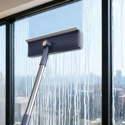 3 in 1 Window Squeegee for Home, Window Cleaning Kit with 60 Extension Pole, Professional Window Cleaner Tool for Outdoor Windows, Glass, Mirrors, Screens with 3 Microfiber Cloths & Screen Brush