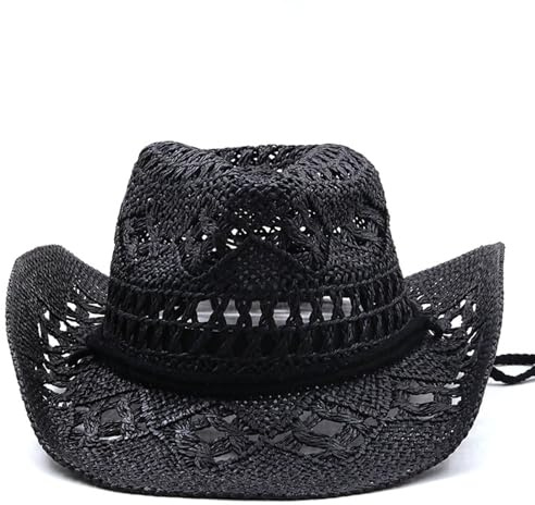 Cowboy Hat for Women Men, Wide Brim Sun Visor for UK, Classic Unisex Brown White Black Cowgirl, Straw Wide with Shapeable Brim Cowboy Hat