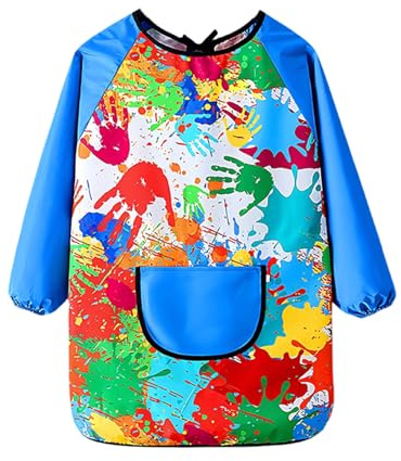 Grembiule da pittura per bambini 7-12 anni, impermeabile, con tasche grandi, a maniche lunghe, per la scuola elementare, Blu, Taglia unica di Lokxmve