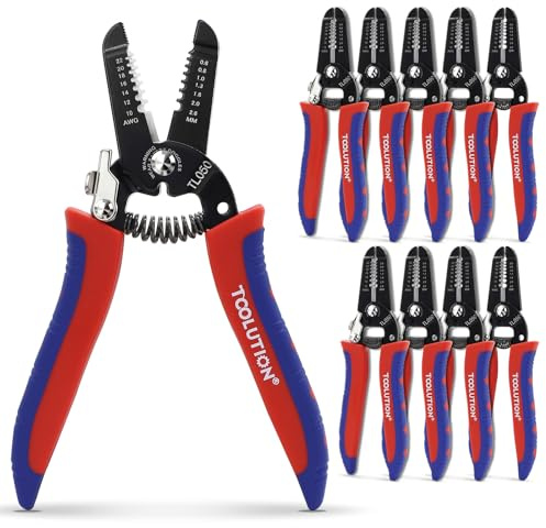 TOOLUTION Piccole pinze spelafili e tagliafili per 10-22 AWG, 10 pezzi, spelacavi tenuti a mano con pinza caricata a molla e blocco di sicurezza per cavi a basso voltaggio