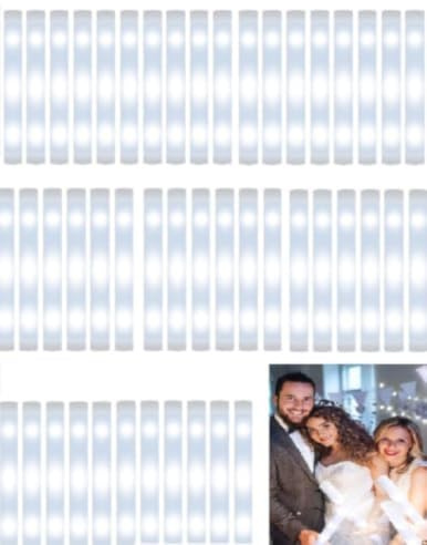 White LED Foam Glow Sticks 48cm,10Hrs Flashing Party Decorations (50pcs)