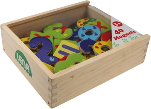 Lena 65824 Magnet Zahlen und Rechenzeichen in Holzkiste, mit 40 magnetischen Zeichen zum Rechnen in verschließbarer Kiste aus Holz, Rechenset mit Holzzahlen für Kinder ab 3 Jahre, Mehrfarbig, Klein