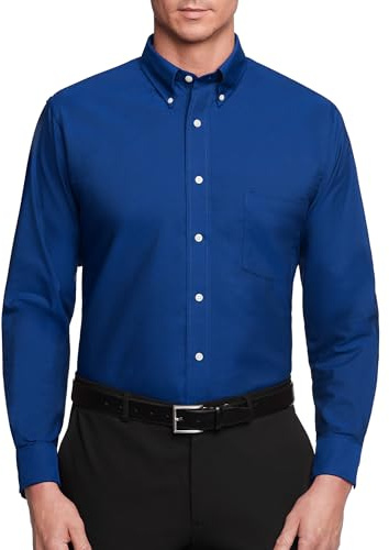 Van Heusen Men's Regular Fit Oxford Button Down Collar Dress Shirt, English Blue, X-Large