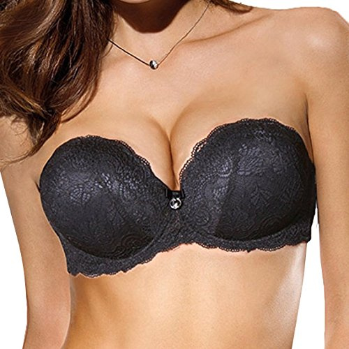 LORMAR Fascia Double Extra Pizzo Offerta Balconcino Super Push UP Varie TG E col (2, Nero)