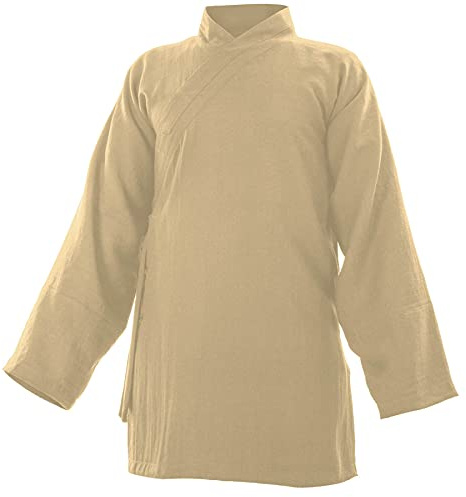 Baumwolle (Leicht) Kung Fu & Tai Chi Shirt Diagonaler Kragen Langarm - Taiji Anzug Beige 180