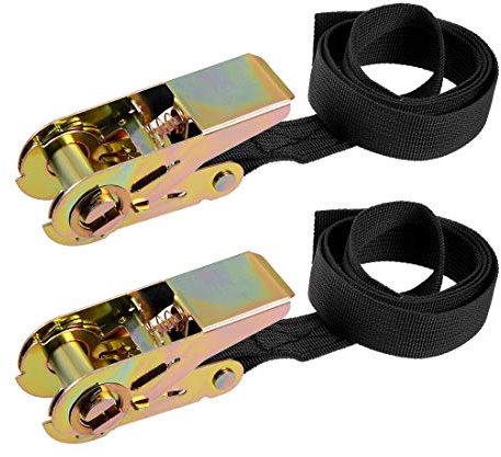 sourcing map Ratchet Tie Down Lashing Strap 1 x 3.3Ft 550lb 250Kg Load Polypropylene for Moving Securing Cargo, Black, Pack of 2