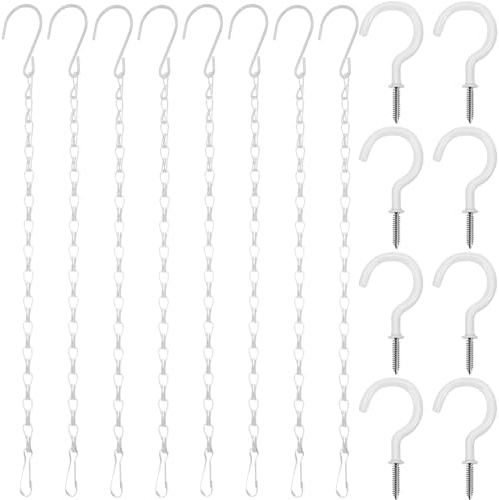 Hotop 8 Pcs Metal Hanging Chains with Ceiling Hooks, Garden Plant Hangers for Hanging Bird Feeders, Billboards, Chalkboards, Basket, Planters, Lanterns, Wind Chimes, Chain Hook DIY(16.38 Inch,White)