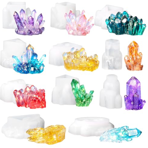 FineInno 11 Stück Epoxidharz Formen,Edelstein Silikonformen,Kristall Cluster Resin Formen,Quarz Gießformen Harz Gießen Set
