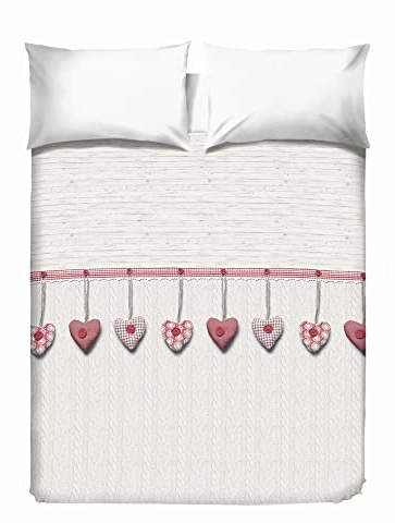 PENSIERI DELICATI Copriletto 260 x 280 cm, Solo 100% Cotone Pique, Ideale come Decorazione, Coperta Salvataggio Letto Matrimoniale, Fantasia Cuore Colgrado Rosso 100% Made in Italy