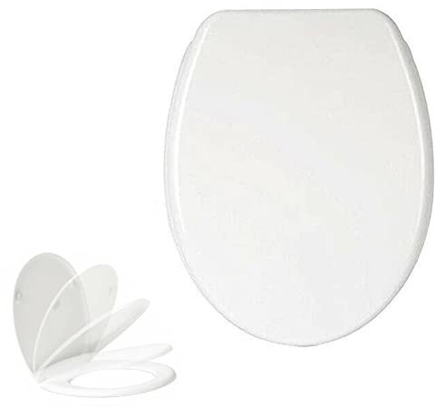 Toilettendeckel, WC Sitz mit Absenkautomatik, schnellverschluss für leichte Reinigung, einfache Montage Antibakteriell Klodeckel aus Duroplast, O Form Weiß Toilettensitz mit Edelstahl-Befestigung