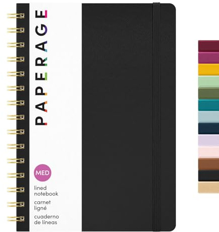 PAPERAGE Lined Spiral Journal Notebook, (Black), 160 Pages, Hardcover Journal for Women & Men, Medium 5.5 in x 8 in - 100 GSM, Thick Paper, Spiral Notebook for Work, School & Journaling