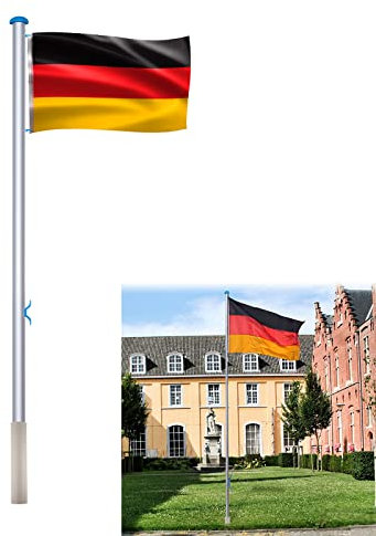 ACXIN Teleskop Fahnenmast Aluminium 6,5m Seilzug Bodenhülse Deutschlandfahne höhenverstellbar Flaggenmast Aluminium Teleskop Fahnenstange