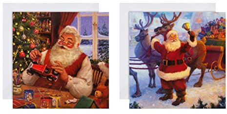 Hallmark välgörenhet julkort, kortslådade kort, paket med 16, 2 retro tomtedesigner, röd