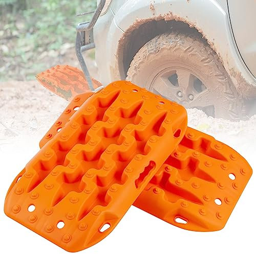 COSTWAY 2 Stücke Anfahrhilfe Sandbleche Offroad, Reifenleiter für Sand/Schlamm/Schnee, 10T, Recovery Board Tracks Mats, Traktionsmatte für Geländewagen Wohnmobil PKW LKW (Orange, 58 x 31 x 6 cm)