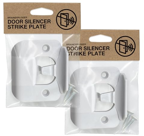 BrainExploder Door Silencer Strike Plate - Flexible, Noise Eliminating Fix for Loud Latches | Fits with No Modifications, Stops Slamming | -20 dB | 4X Quieter | White/Two Pack