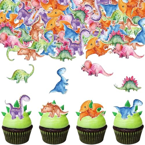 Catelves 50 Stück Essbare Tortendeko Dinosaurier, Dino Deko Torte Essbar | Dino Kuchendeko, Dinosaurier Tortendeko Geburtstag Essbar, Cupcake Topper Kinder Geburtstag Deko
