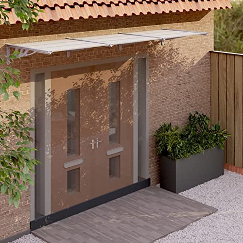 ARKEM Marquesina Puerta policarbonato Gris y Transparente 297,5x90cm Vierteaguas Puerta Exterior