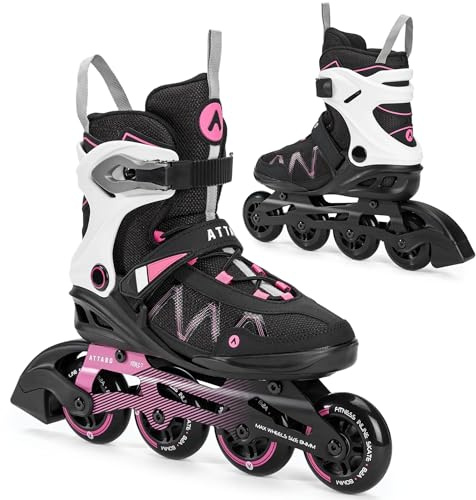 ATTABO Bliss Damen Schlittschuh Skates 37-42 EU Komfort und Sicherheit Halbharte Schale Aluminiumkufe Rollen 80 mm PU-Lager ABEC-7 Verstellbar für eine bessere Anpassung