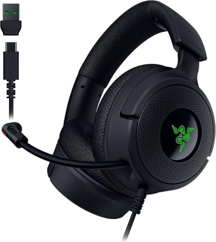 Razer Kraken V4 X - Wired PC Gaming Headset (TriForce 40mm Drivers, Retractable Cardioid Mic, 7.1 Surround Sound, Chroma RGB, for PC - console & phones via USB-C) Black