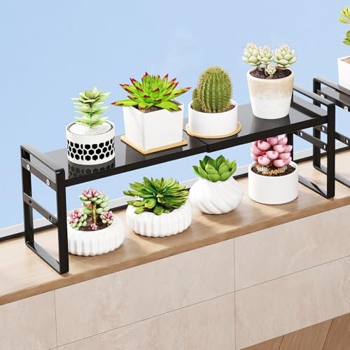 Extendable Narrow Tall Storage Shelf for Windowsill & Kitchen, Black | Window Sill Plant Shelf, For Kitchen Bathroom, Stackable, Thin Shelves for Narrow Spaces, 13.8-23.6L × 5.9W × 7.2H