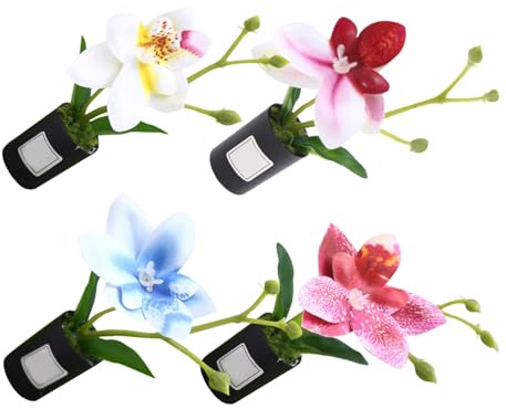 SHINEOFI Künstliche Orchidee im Topf 4 Stück Kunststoff Realistisch | Kleiner Pflanzen für Fensterbank und Kleine Räume, Lifelike Textur, Pflegefrei ohne Gießen