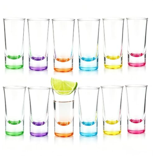 COEWUR 12pk Shot Glasses, 65ml Coloured Heavy Base Shot Glass Set
