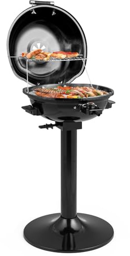 KOMFOTTEU Parrilla Eléctrica para Barbacoa de 1600 W, Barbacoa Portátil con Rejilla Metálica, Temperatura Ajustable 93°C - 218°C, Recogegrasa, para Picnic, Fiesta, Jardín (con Bandeja Calentadora)