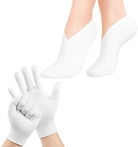 1 Pairs Moisturising Socks, 1 Pairs Moisturiser Gloves, Reusable Comfortable Soft Cotton Socks for Moisturising, Softening Foot Moisturiser Socks for Women Dry Cracked Feet Hand