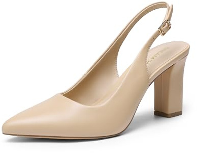 DREAM PAIRS Scarpe da Donna con Tacco, Slingback Donna con Punta Affilata e Tacchi Spessi da Lavoro, Ufficio, Sposa e Feste,Size 40,Nudo,SDPU26013W