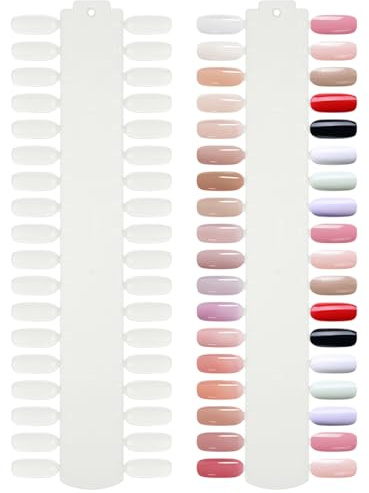 GALPADA 2pcs Nail Tip Palette 72 Tips Polish Display Stand Color Chart Salon Manicure Practice Art Presentation Beige Plastic Board Tool Set For Gel Nails Professional Training 9.25 Inches Long Piece