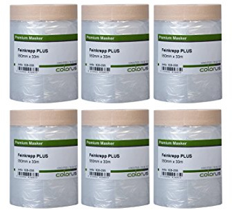 Malerkrepp Masker Tape 6er Set 33 m mit 55 cm Abdeckfolie Cover Quick | Abklebeband mit Malerfolie in einem: deckt 55 cm breit ab, 6 Rollen mit je 33 m für Fenster, Türen und Sockelleisten