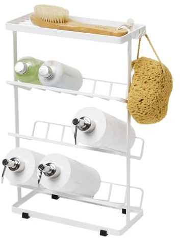 YAMAZAKI Home Tower Badregal – Badezimmer-Dusch-Aufbewahrungshalter, Caddy Regal Organizer – mittelgroß, 43,2 cm – Stahl – für bis zu 9 Spender