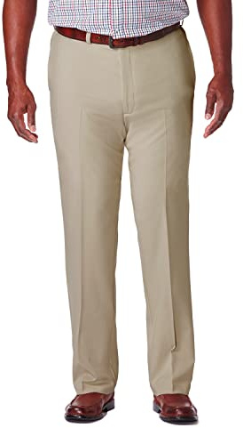 Haggar Men's Cool 18 Pro Classic Fit Flat Front Pant - Regular and Big & Tall Sizes, Khaki, 36W x 30L