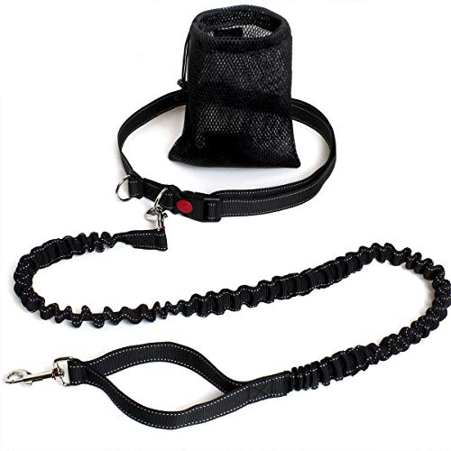 U6990 - Guinzaglio per Cani Allungabile Elastico Guinzaglio Cane Guinzaglio Corsa con Cintura da Corsa per Jogging Mani Libere e Custodia con Cinturino - Nero