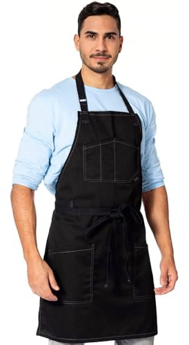 Under NY Sky Chef Apron - Professional Twill or Denim - Cotton Straps - Extra Pockets