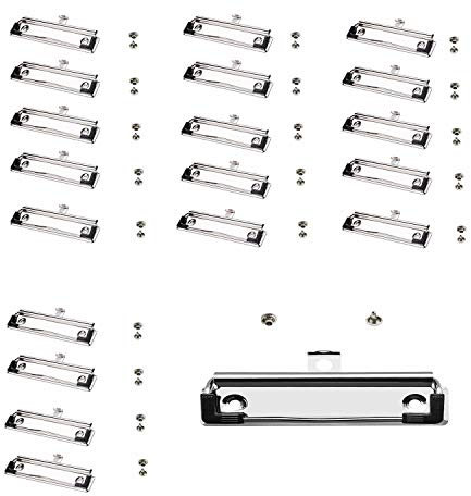 TUKA-i-AKUT 20x Klemmbrett-Clips, mit Gummigriff, Loch zum Aufhängen, Bügel-Klemmer für Klemmbrett Ordner Mappe Hartfaserplatten, Flache Metal Klemme montierbar auf Klemmbrett-Vorderseite, TKD8500