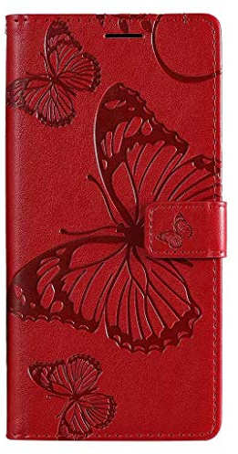 HAOYE Cover per LG K41S / LG K51S, LG K41S / LG K51S Custodia per Cellulare Portafoglio in Pelle Goffrata con Motivo a Farfalla, con Vani di Carte e Chiusura Magnetica, Rosso