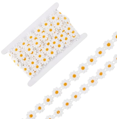 NBEADS 1 Rolle 7 Yards Lace Daisy Flower Edging Trim Ribbon, 1 Zoll Breite Polyester Blumenband Applikationen Mit Kunststoffspule Nähen Stickerei Handwerk Für Hochzeitskleid Haarband Kleidung