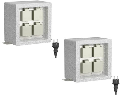 ledscom.de 2 prese da giardino a colonna POCK per esterni, IP44, 1m, spina Schuko tipo F, 4 vie, grigio (aspetto pietra), angolare, 20 cm