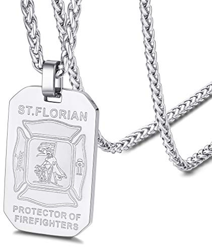 FaithHeart personalisierter Heiliger Florian Anhänger Schutzpatron der Feuerwehr Halskette Talisman Anhänger mit Geschenkebox für Feuerwehrmann Feuerwehrleute Herren Damen