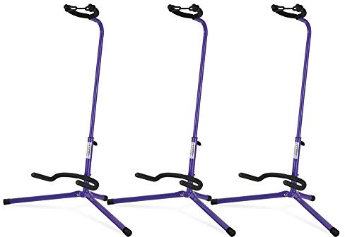 3x Classic Cantabile Gitarrenständer - Universal Gitarrenständer für Konzertgitarre, Westerngitarre, E-Gitarre, E-Bass - Gepolsterte Auflage - Klappbarer Gitarrenständer - Lila