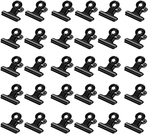 LATTCURE 30 Stück Kleine Bulldogge Büroklammern, Metallklammern, Binder Clips for klammern für fotos, office and kitchen (Schwarz，22mm)