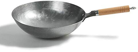 VIGAN Fornello a gas non rivestito in padella antiaderente in ferro wok in ferro cinese fatto a mano (A: No Ears, 32CM)