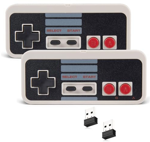 KIWITATA Retro NES 2X Wireless USB Controller for Gaming, 2.4GHz Rechargeable Wireless NES Style PC Game Pad Controller Joypad for Windows PC MAC Raspberry Pi