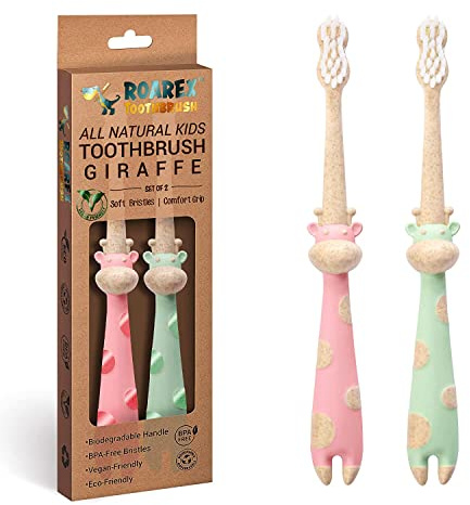 ANPEI ROARex Vegan Earth Friendly All Natural Kids Toothbrush Made from Plants – Sweet Baby Giraffe | 100% Biodegradable and Compostable | 1% for The Planet Product