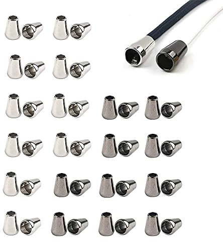 OHYER 40 Stück Kordelstopper Metall Kordelendstücke Endstück Kordel Einloch Kordelenden Kordel Verschluss Kordelklemme für Schnüre Lanyard Kleidung Sportwear Rucksack Silber Schwarz (13 x 8mm)