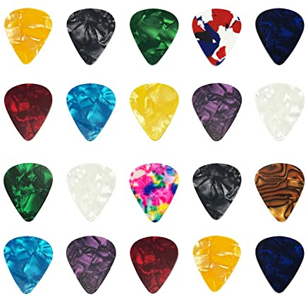 20 PCS Guitar Picks, 4 Different Thickness Colorful Guitar Pick Non-slip Plectrums for Electric, Acoustic, or Bass Guitar Includes 0.46mm 0.71mm 0.96mm 1.2mm