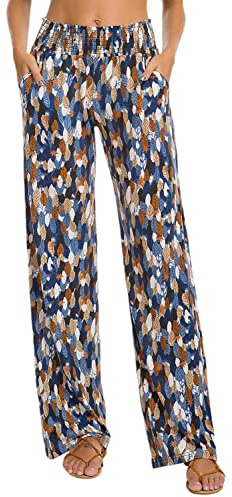 EXCHIC Mujer Cintura Elástica Boho Pantalones Haram Playa Casual Hippie Pantalón con Bolsillos (L, Series 2#9)