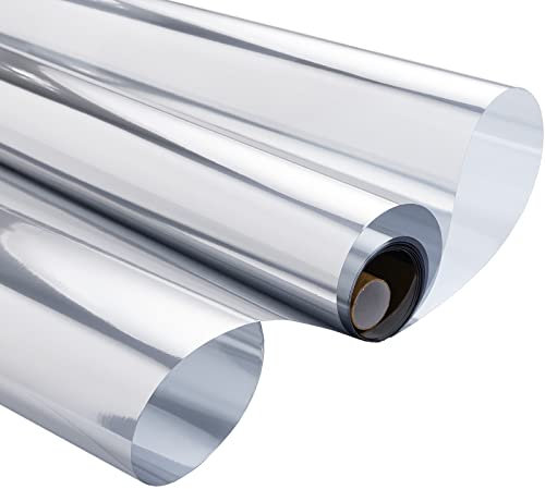 Zindoo Spiegelfolie Fenster 40x200cm UV-Schutz Sonnenschutzfolie Fenster innen oder außen Wärmereflektion Blickdichte Fensterfolie Tagsüber Sichtschutz Silber